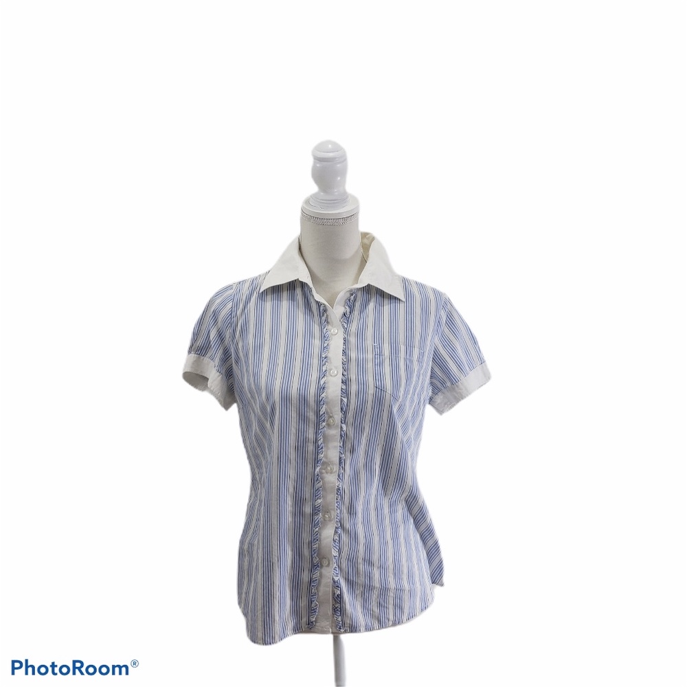 Tommy Hilfiger Blue White Striped Shirt - Medium